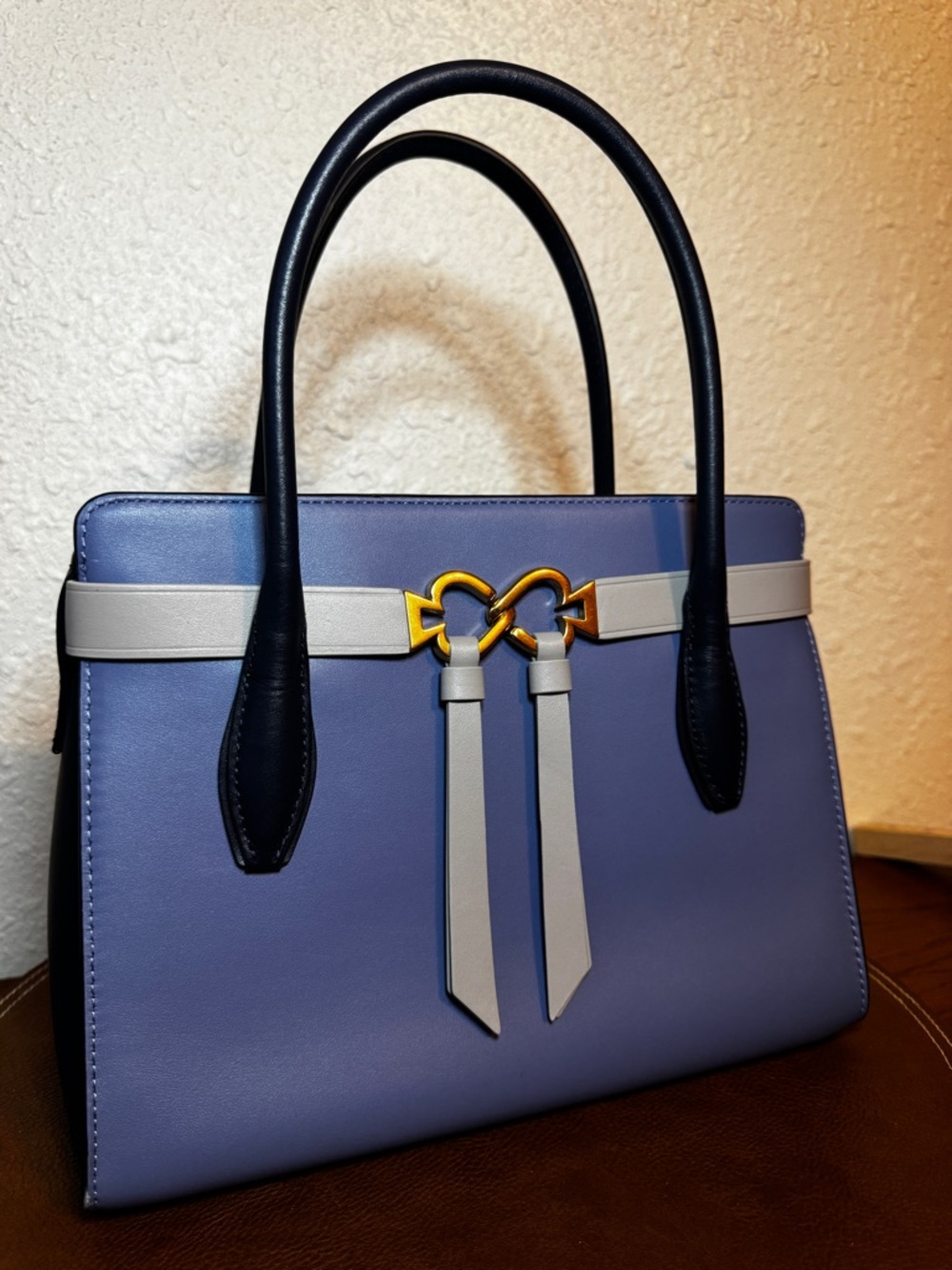 Kate Spade ♠️ Elegant Tri Color Blue Navy Grey TouJour Satchel Bag Gold Spades
